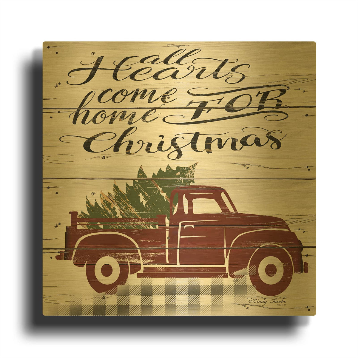 'All Hearts Red Truck' By Cindy Jacobs Gold Metal Wall Art
