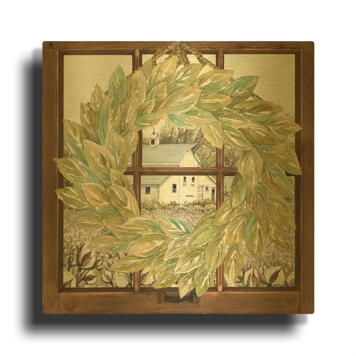 'Country Windowpane' By Cindy Jacobs Gold Metal Wall Art