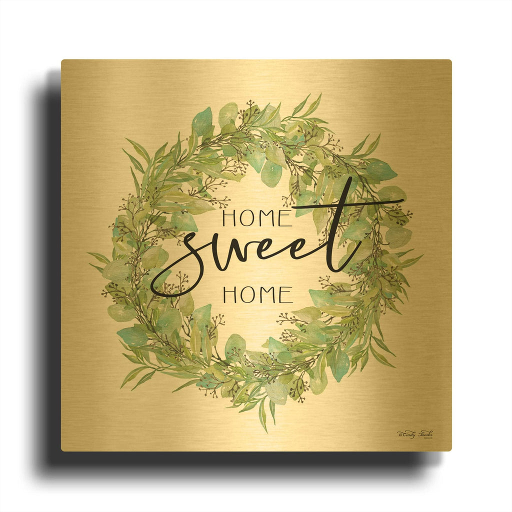 'Home Sweet Home Wreath I' By Cindy Jacobs Gold Metal Wall Art
