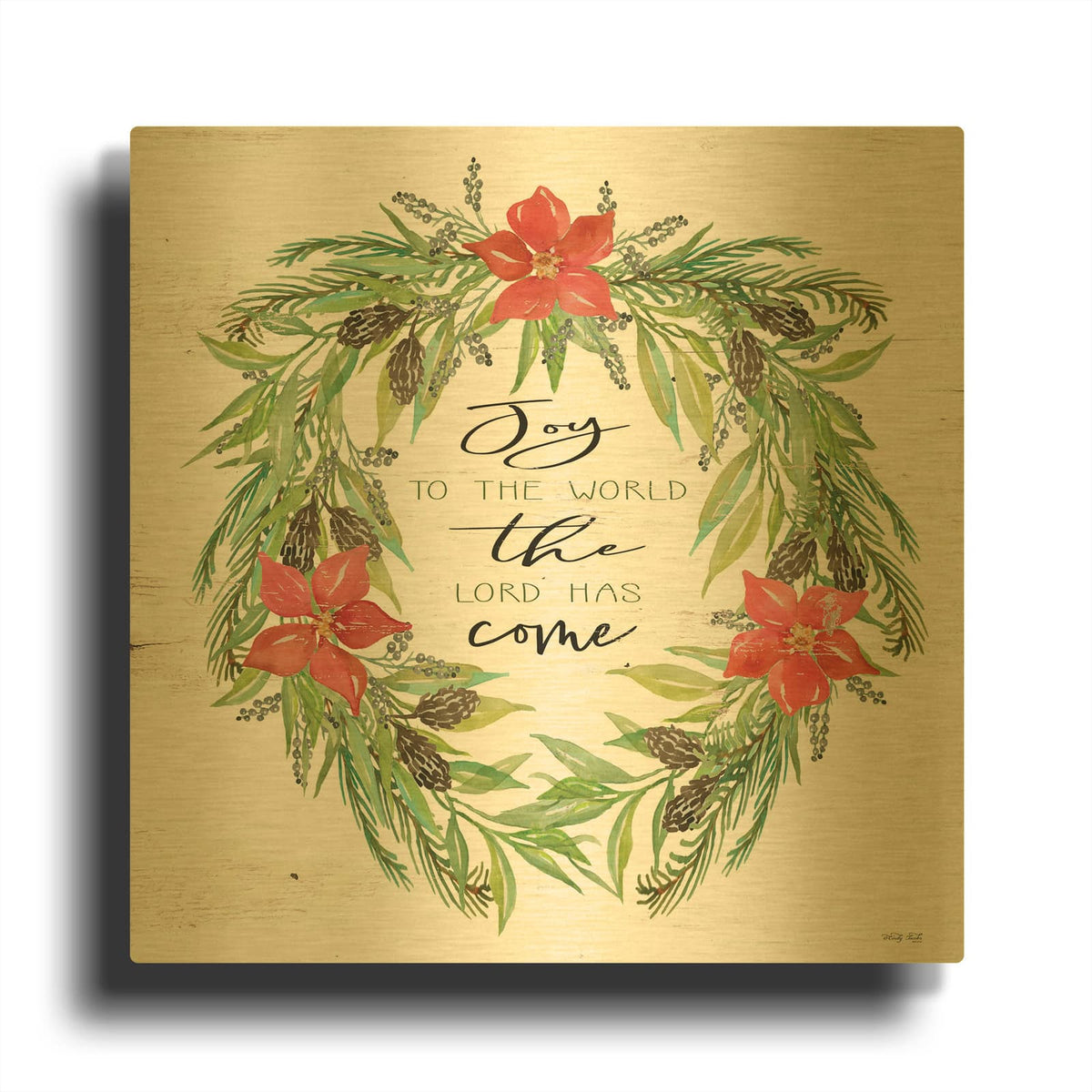 'Joy to the World Wreath' By Cindy Jacobs Gold Metal Wall Art