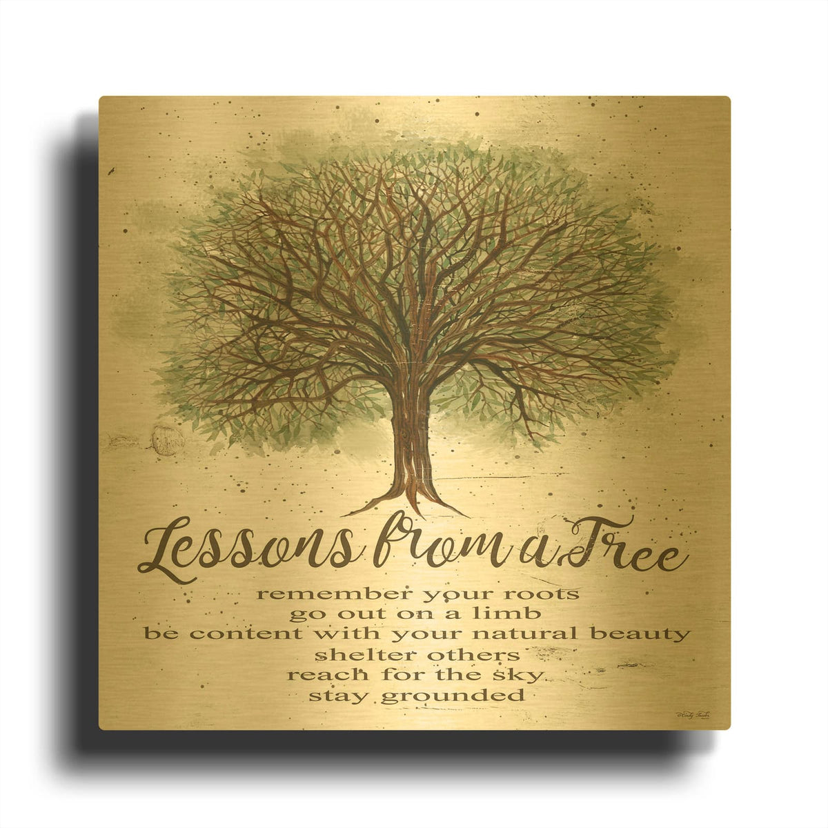 'Lessons From a Tree' By Cindy Jacobs Gold Metal Wall Art