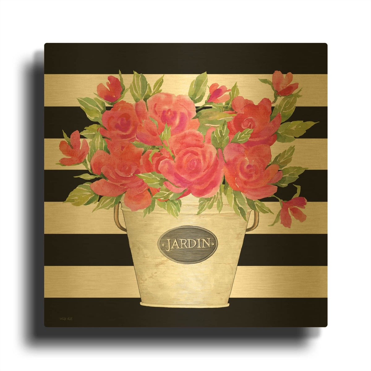 'Fuchsia Jardin Stripes' By Cindy Jacobs Gold Metal Wall Art