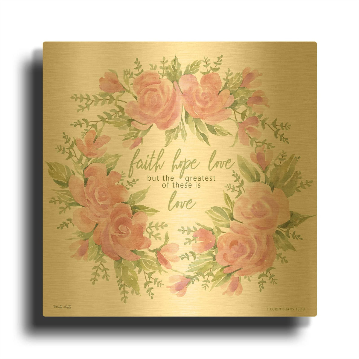 'Faith Hope Love' By Cindy Jacobs Gold Metal Wall Art