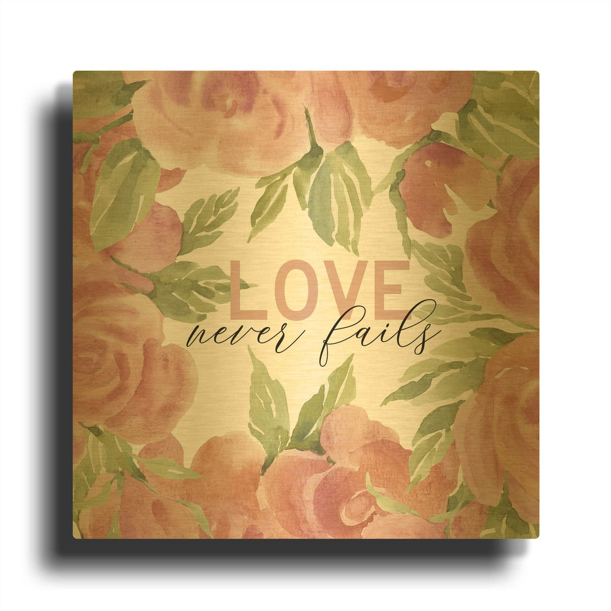 'Love Never Fails Roses' By Cindy Jacobs Gold Metal Wall Art