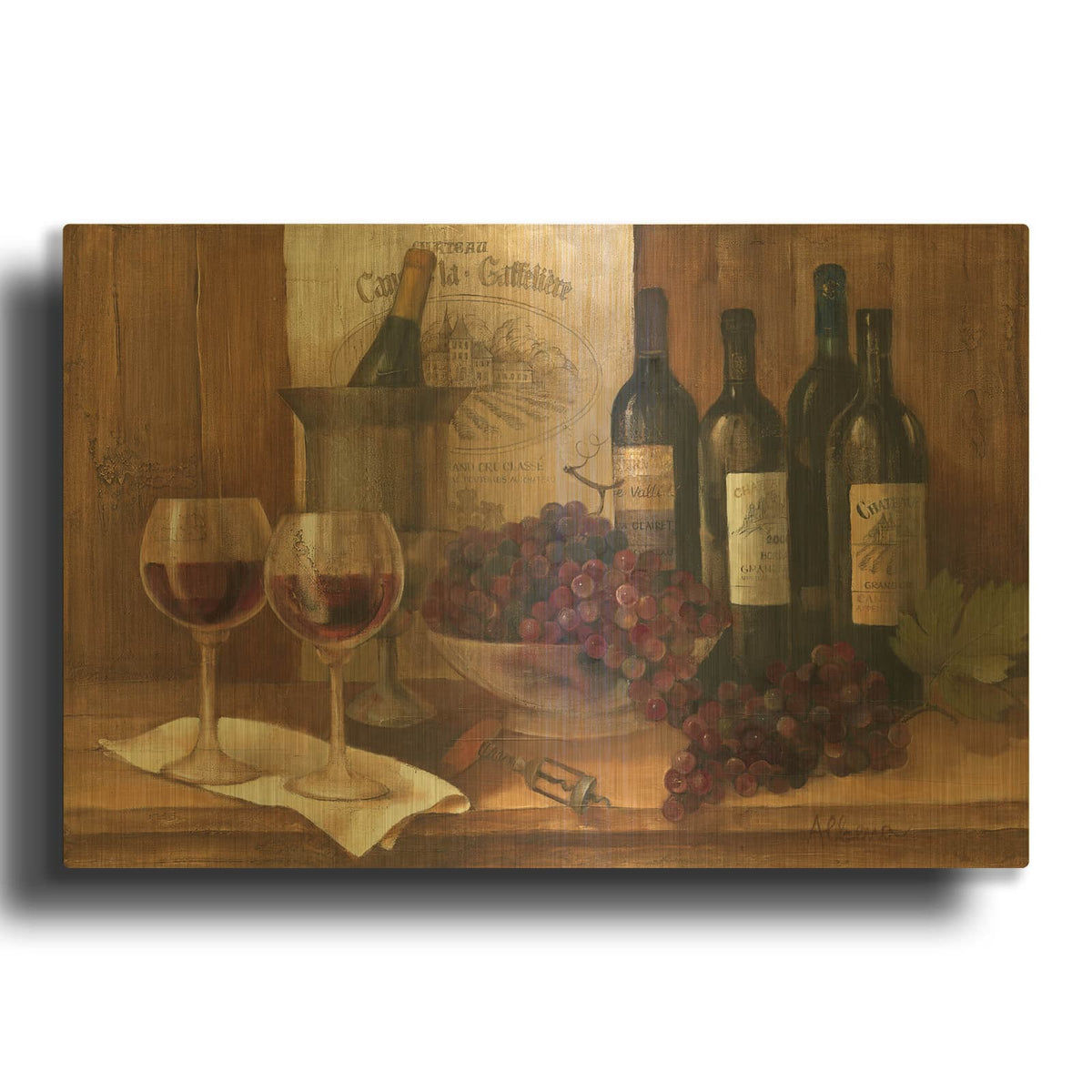 'Vintage Wine' By Albena Hristova Gold Metal Wall Art