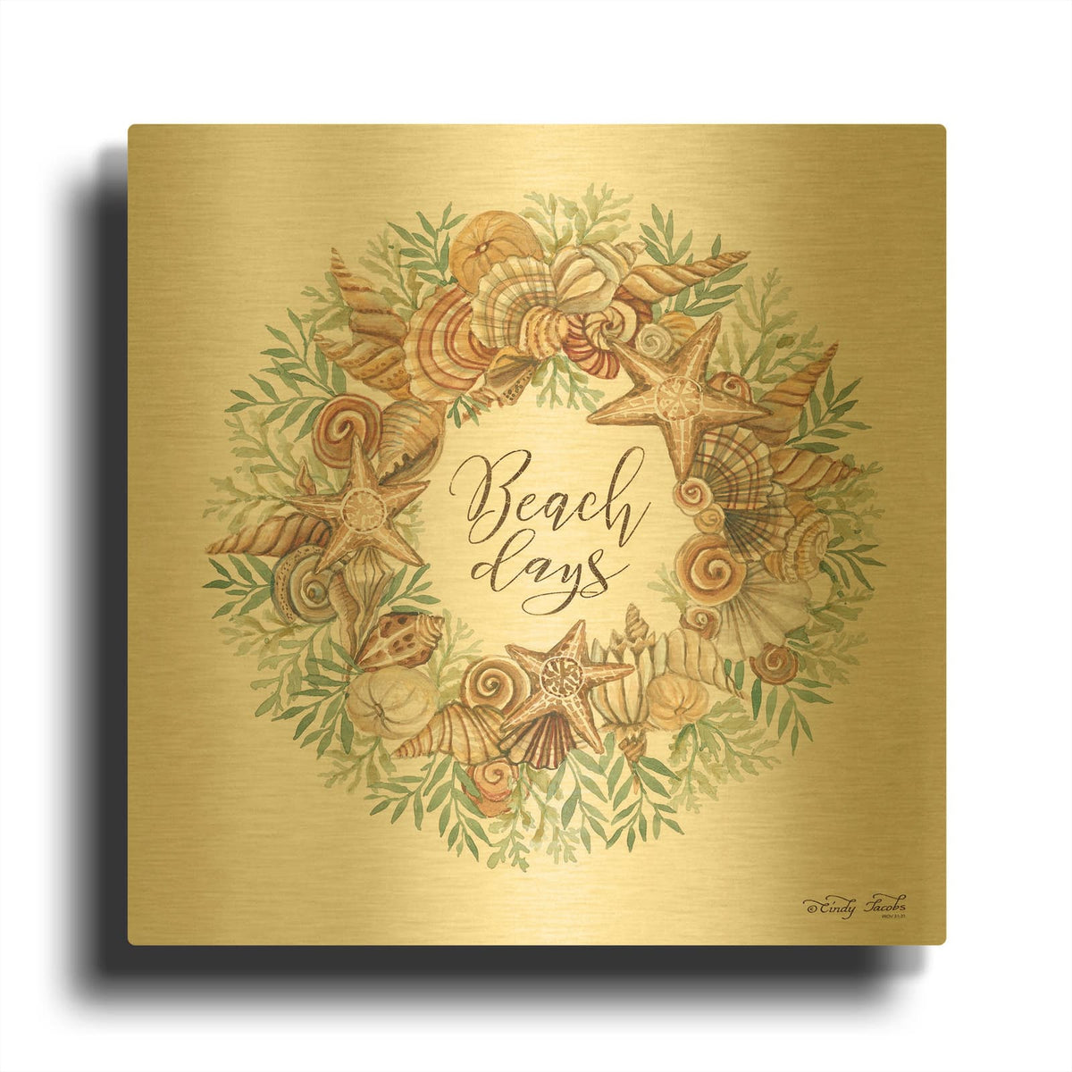 'Beach Days Shell Wreath' By Cindy Jacobs Gold Metal Wall Art