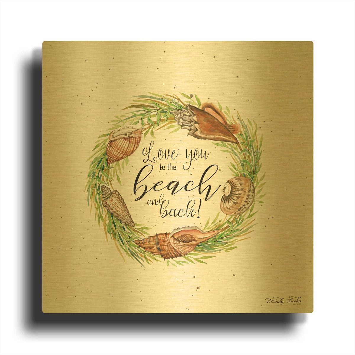 'Love You to the Beach Shell Wreath' By Cindy Jacobs Gold Metal Wall Art