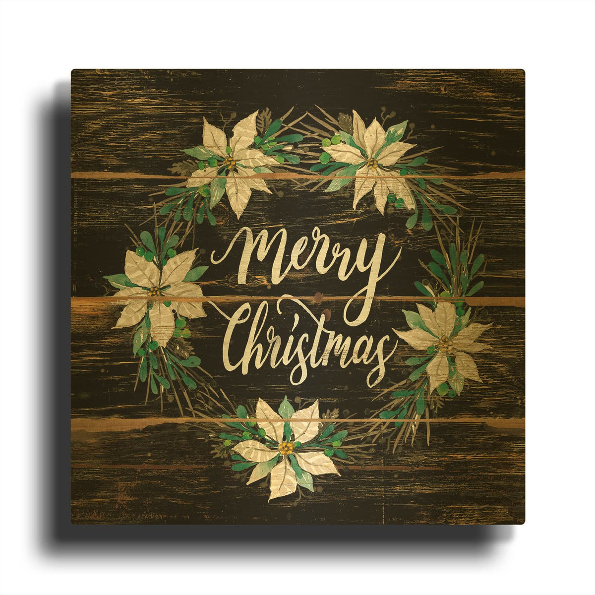 'Merry Christmas Poinsettia Wreath' By Cindy Jacobs Gold Metal Wall Art