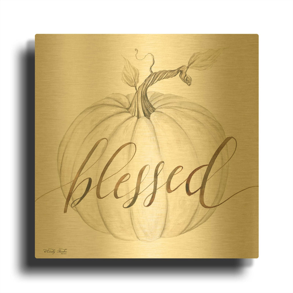 'Blessed Pumpkin' By Cindy Jacobs Gold Metal Wall Art