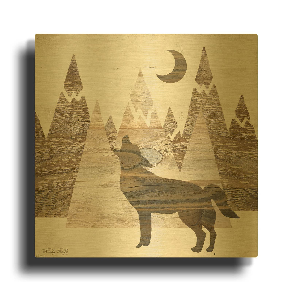 'Howl at the Moon II' By Cindy Jacobs Gold Metal Wall Art