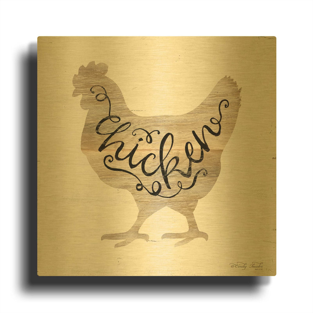 'Chicken in Beige' By Cindy Jacobs Gold Metal Wall Art