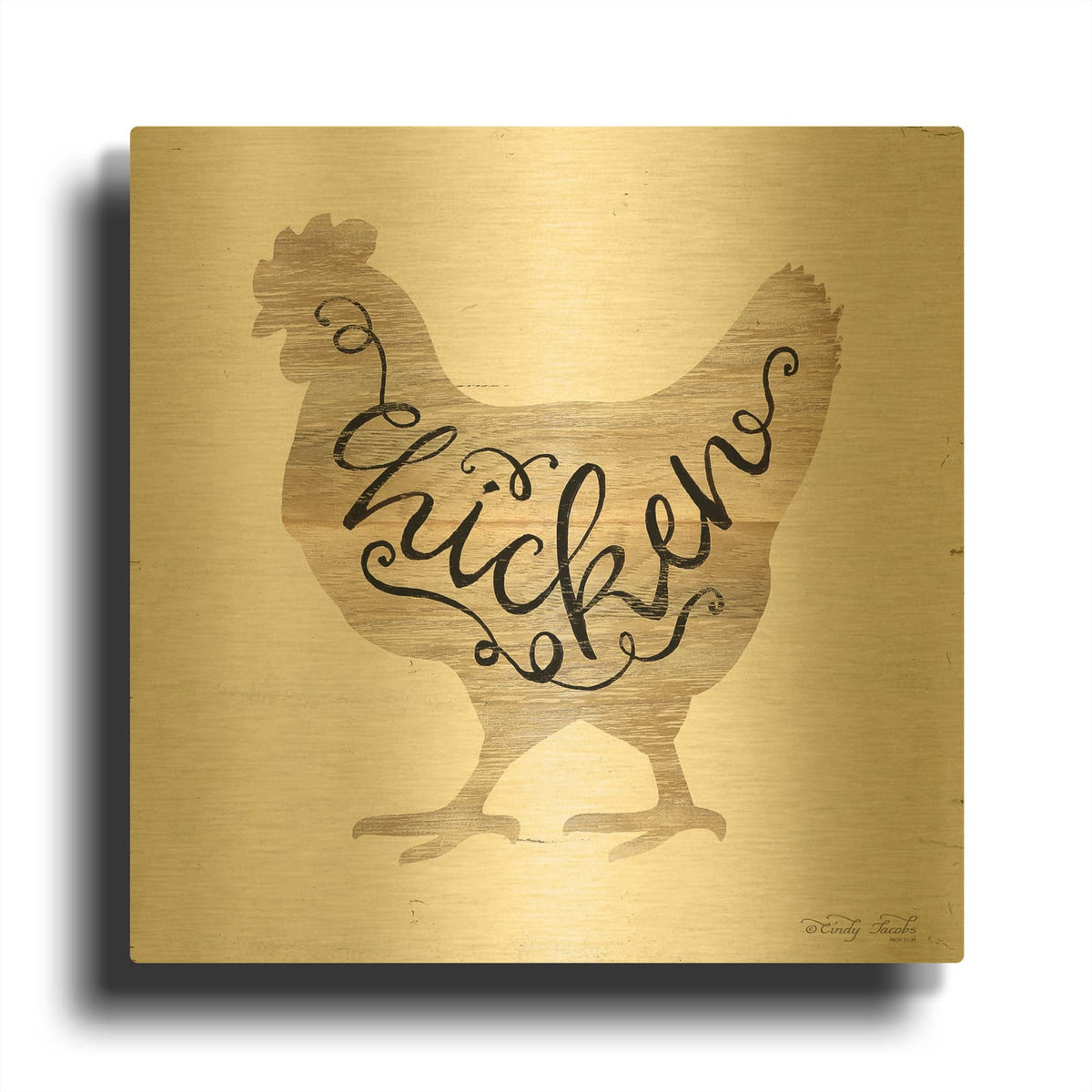 'Chicken in Beige' By Cindy Jacobs Gold Metal Wall Art