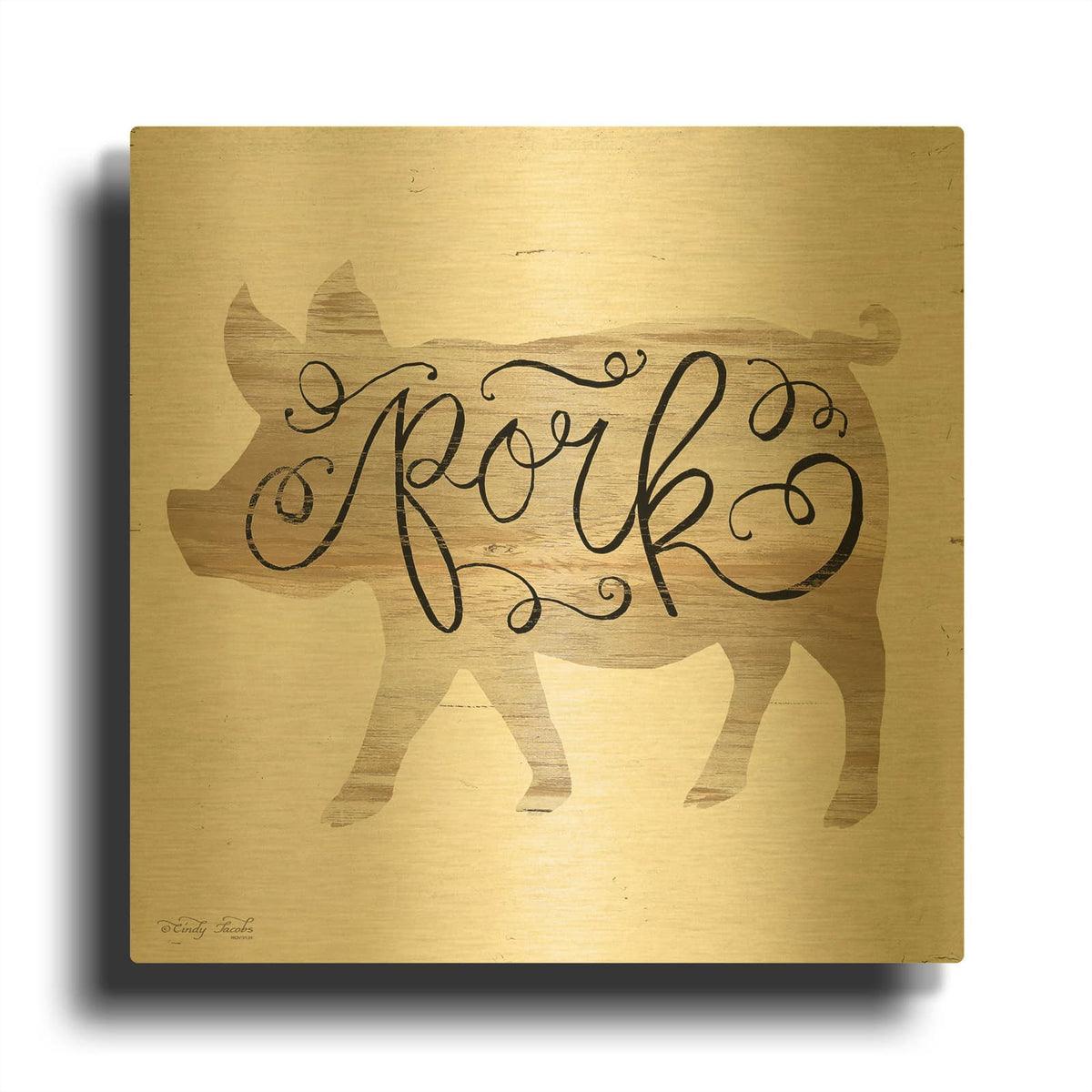'Pork in Beige' By Cindy Jacobs Gold Metal Wall Art