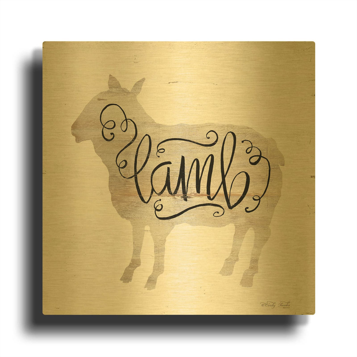 'Lamb in Beige' By Cindy Jacobs Gold Metal Wall Art