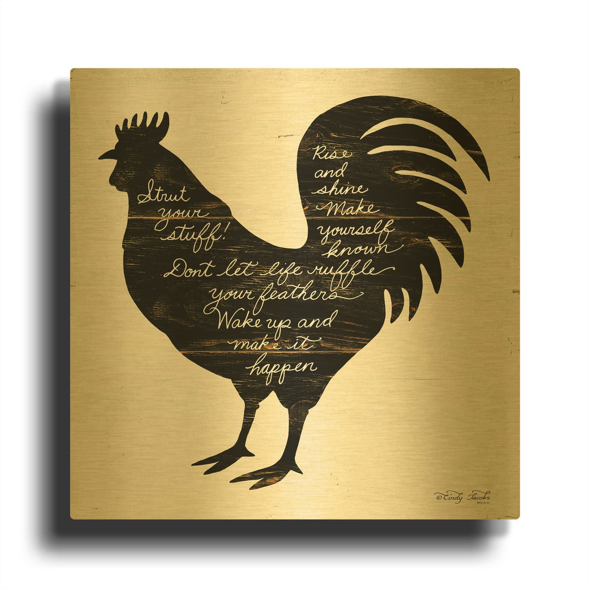 'Rooster - Strut Your Stuff' By Cindy Jacobs Gold Metal Wall Art