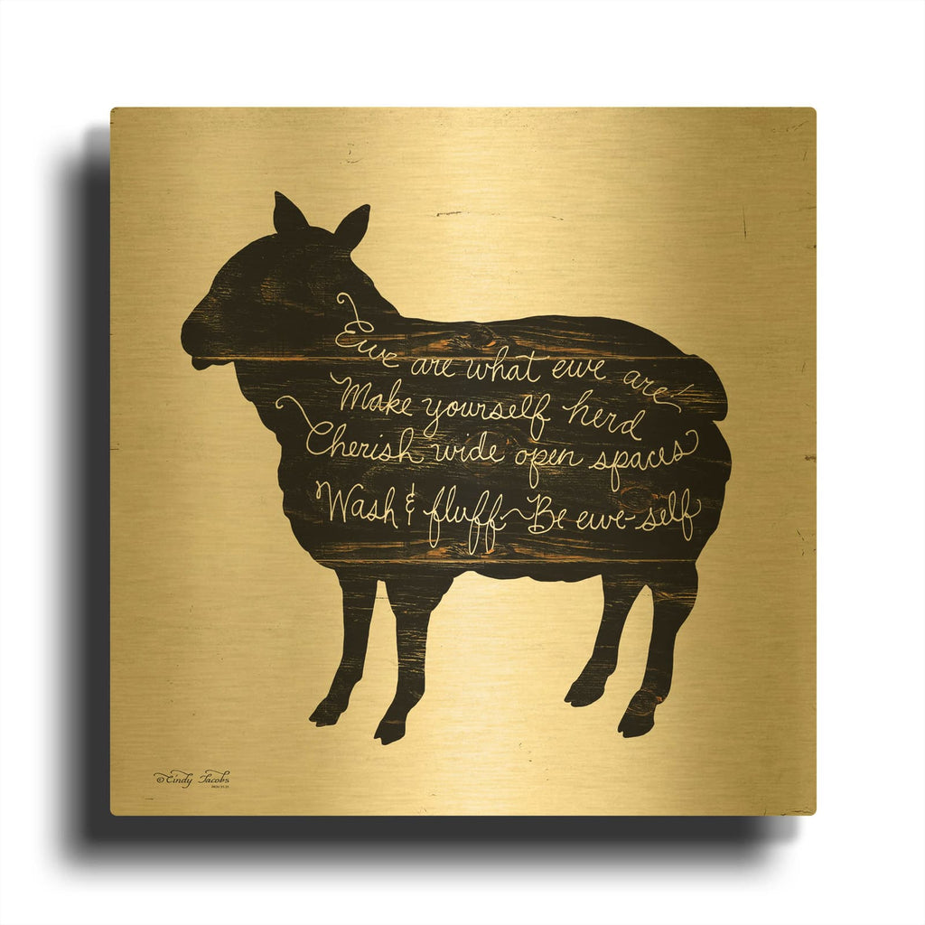 'Sheep - Make Yourself Herd' By Cindy Jacobs Gold Metal Wall Art