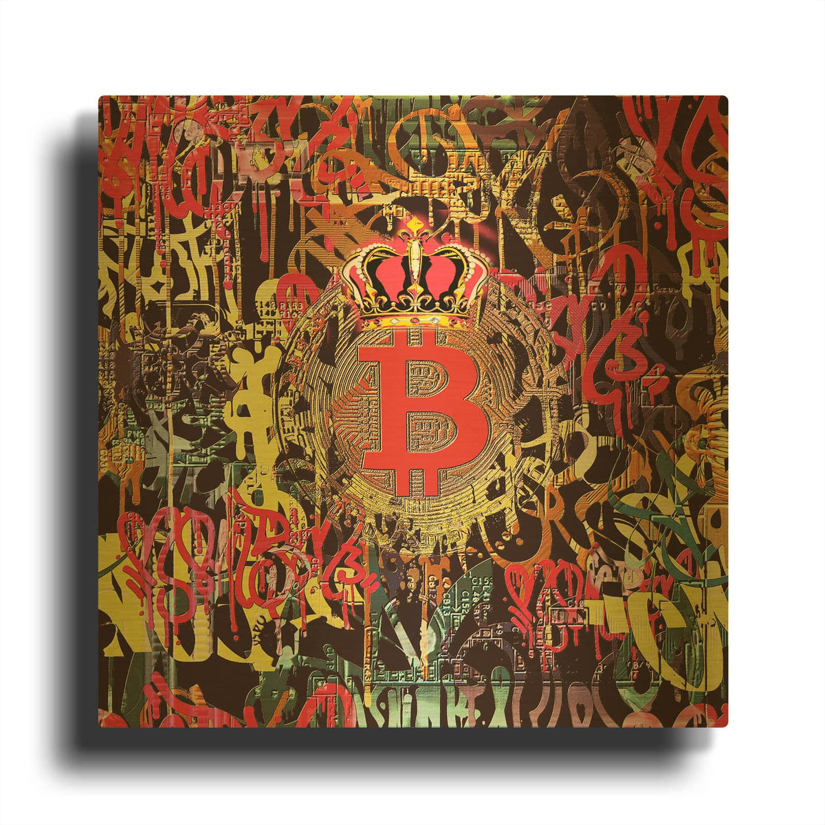 'Bitcoin Graffiti Art 6' By Irena Orlov Gold Metal Wall Art