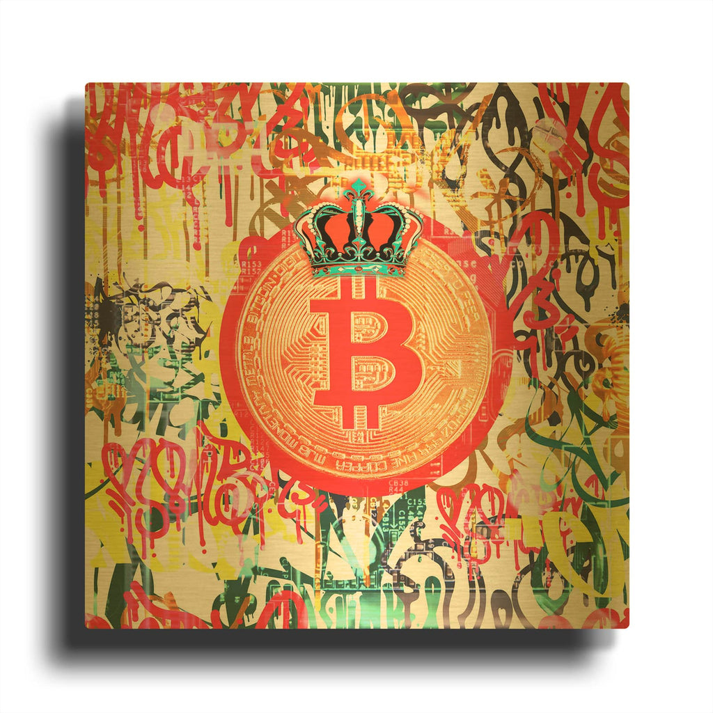 'Bitcoin Graffiti Art 5' By Irena Orlov Gold Metal Wall Art
