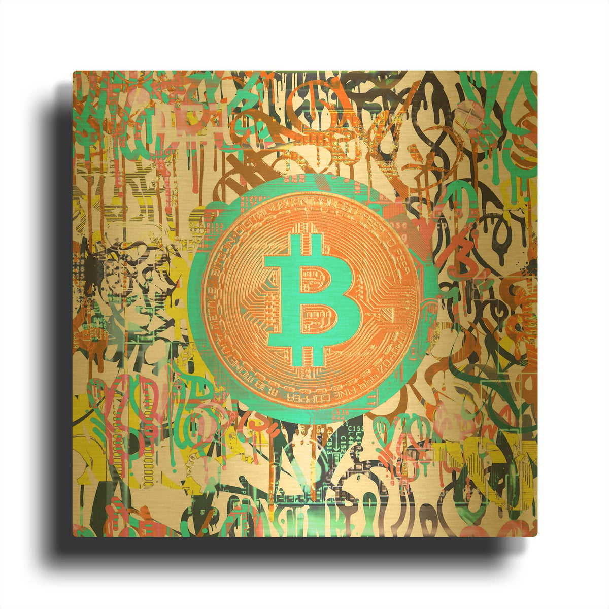 'Bitcoin Graffiti Art 3' By Irena Orlov Gold Metal Wall Art
