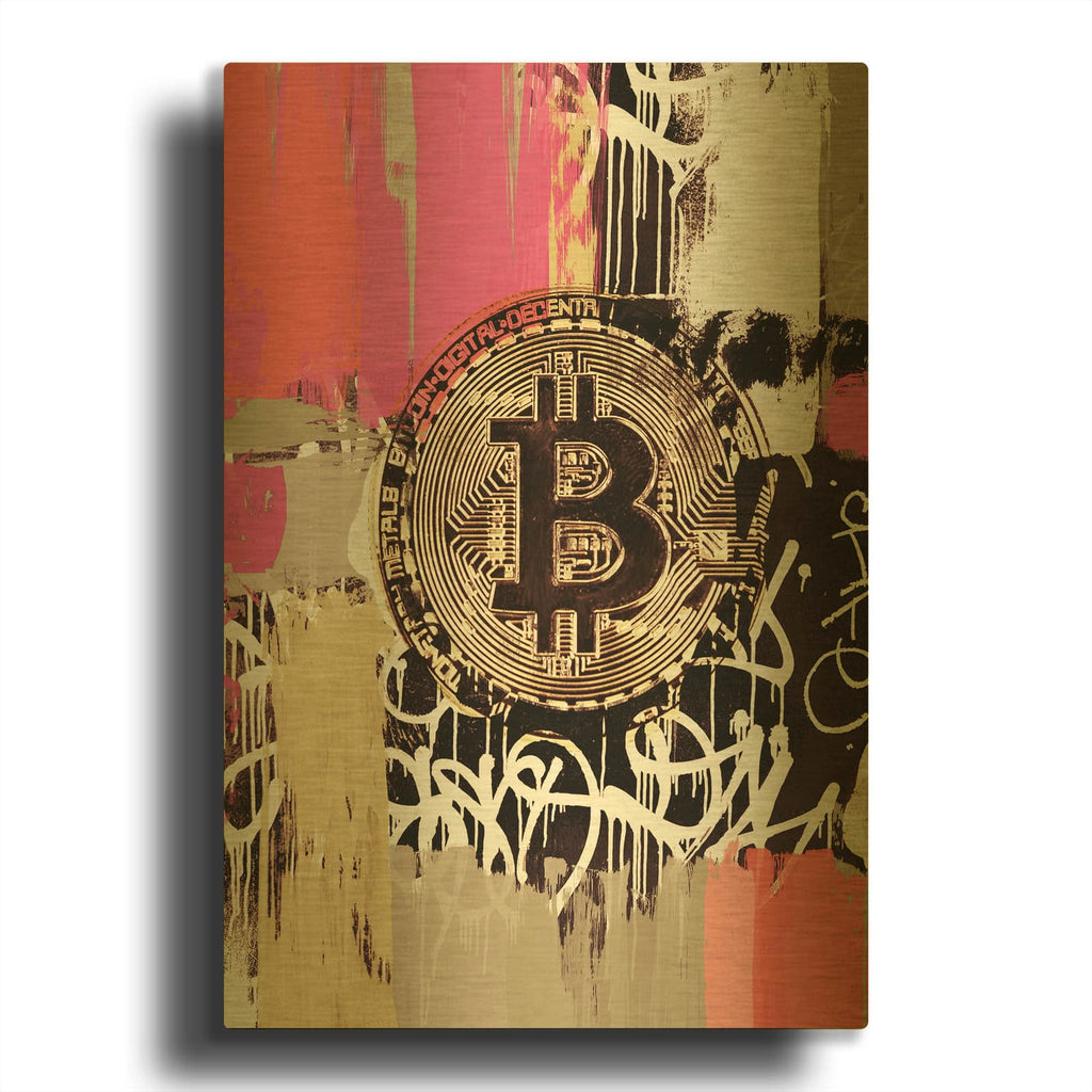 'Cryptocurrency Bitcoin Graffiti 2-8' By Irena Orlov Gold Metal Wall Art