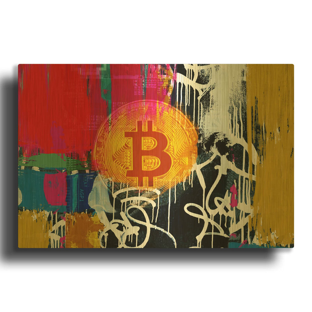 'Cryptocurrency Bitcoin Graffiti 1' By Irena Orlov Gold Metal Wall Art