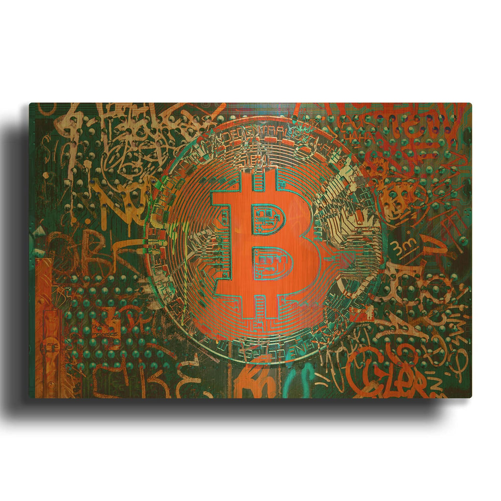 'Bitcoin Graffiti Art 23' By Irena Orlov Gold Metal Wall Art