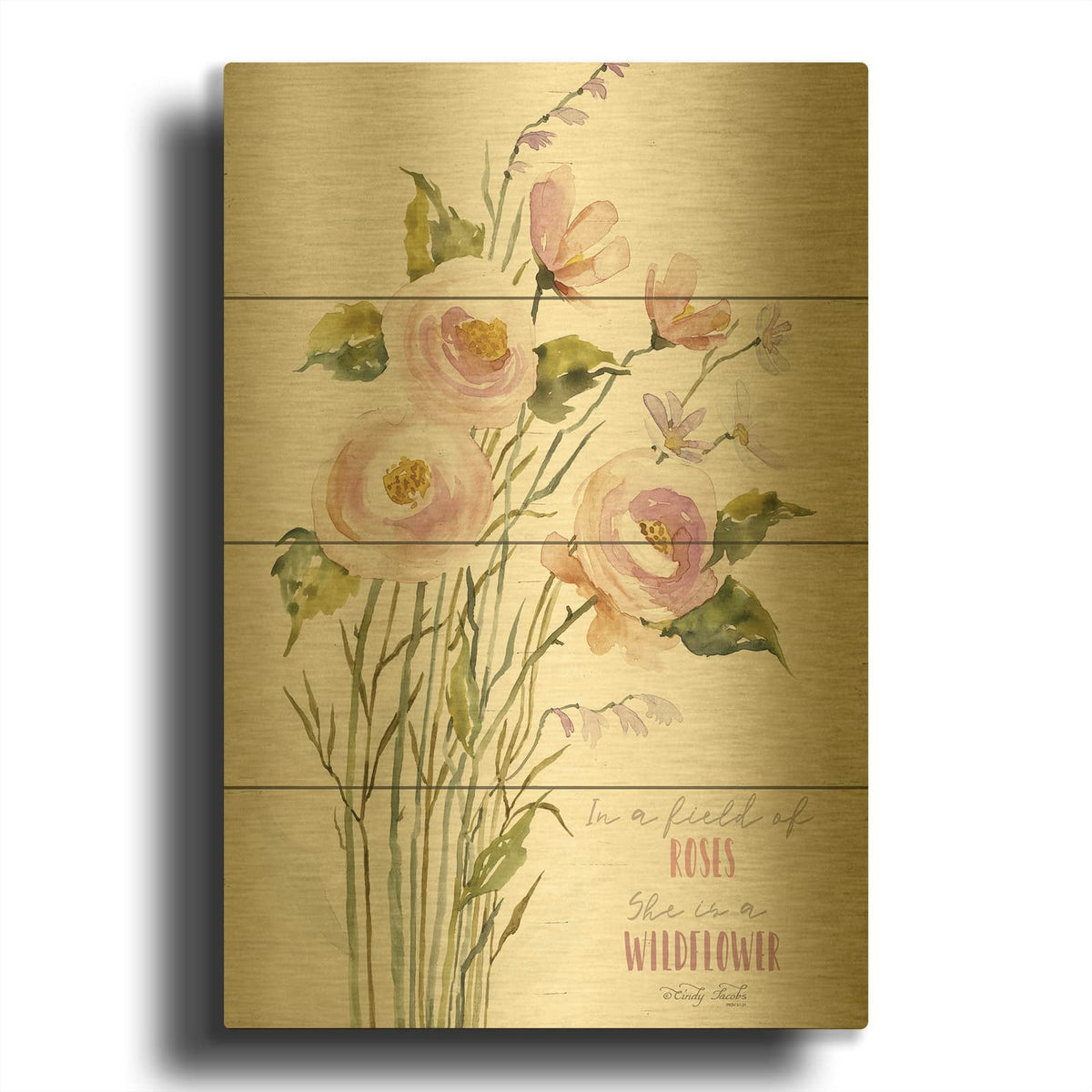 'She is a Wildflower' By Cindy Jacobs Gold Metal Wall Art