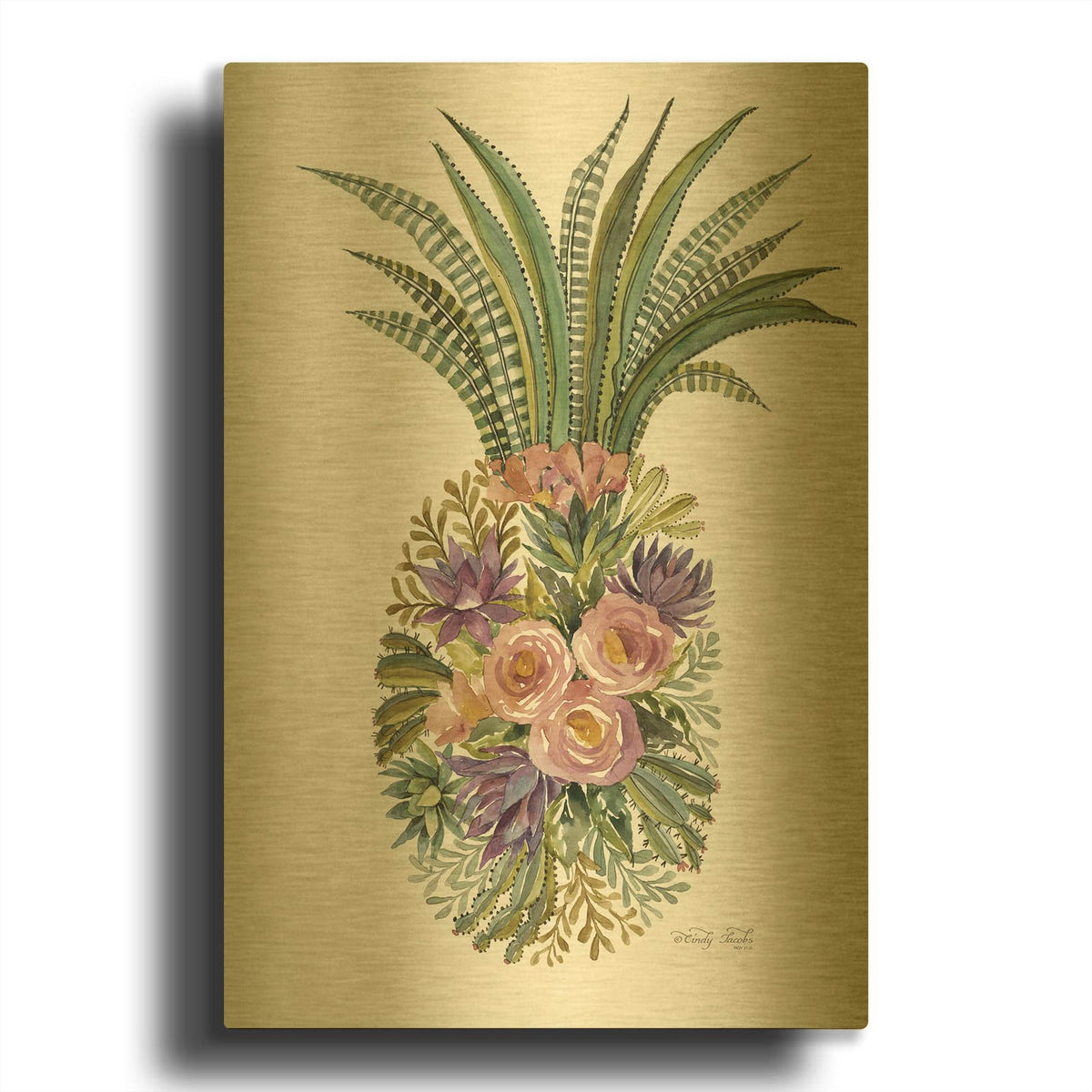 'Succulent Pineapple' By Cindy Jacobs Gold Metal Wall Art