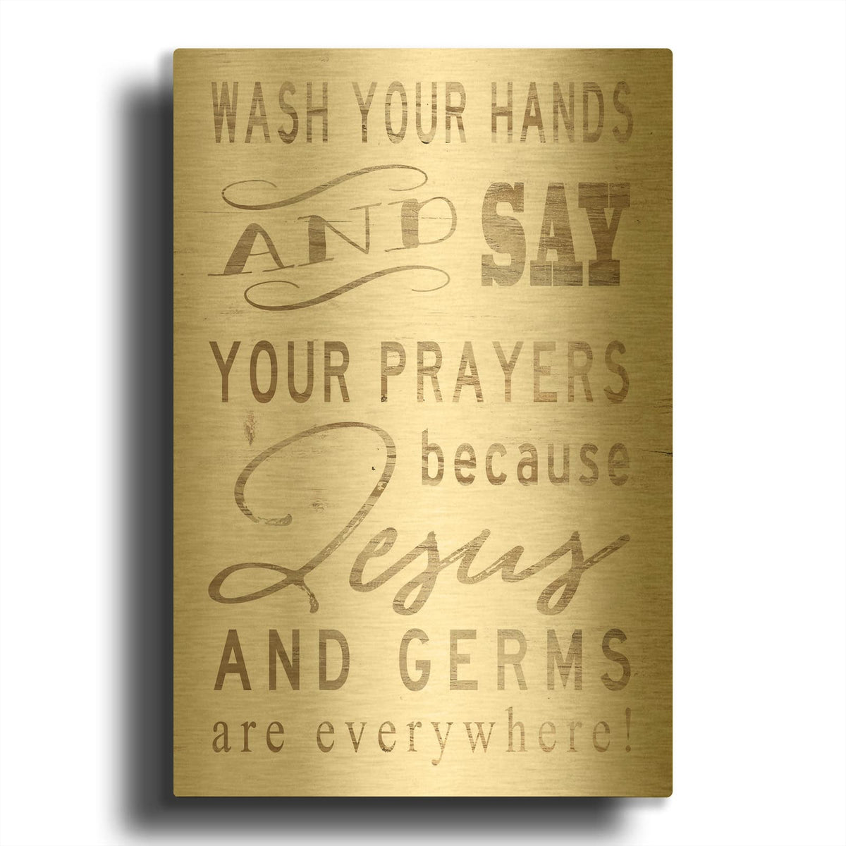'Wash Your Hands' By Cindy Jacobs Gold Metal Wall Art