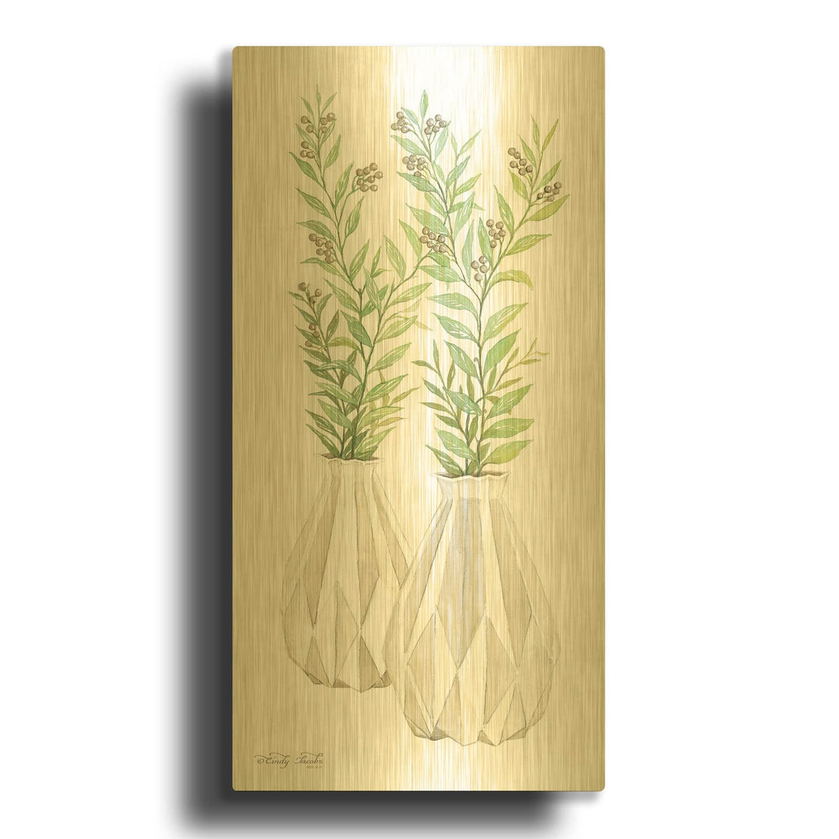 'Geometric Vase III' By Cindy Jacobs Gold Metal Wall Art