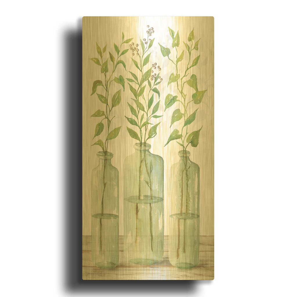 'Simple Leaves in Jar II' By Cindy Jacobs Gold Metal Wall Art