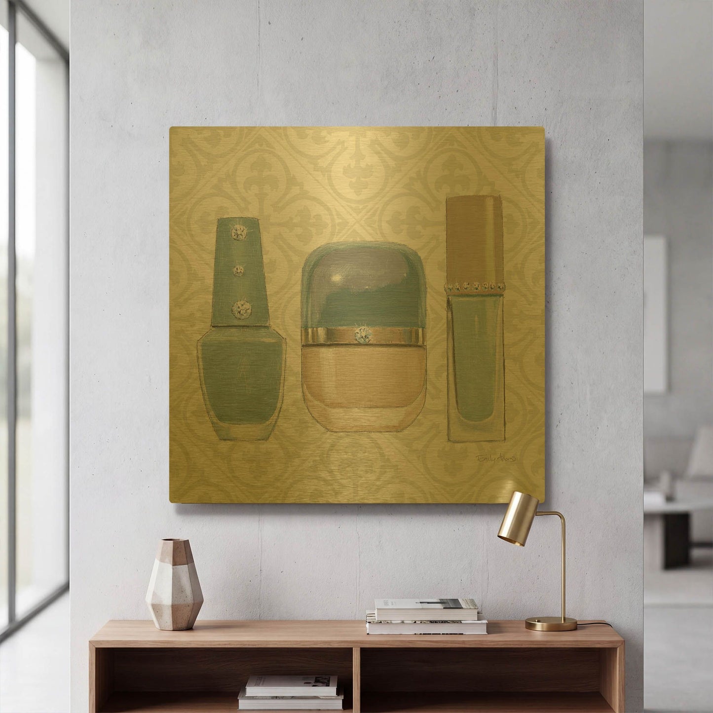 'Must Have Fashion IV Gray White' By Emily Adams Gold Metal Wall Art