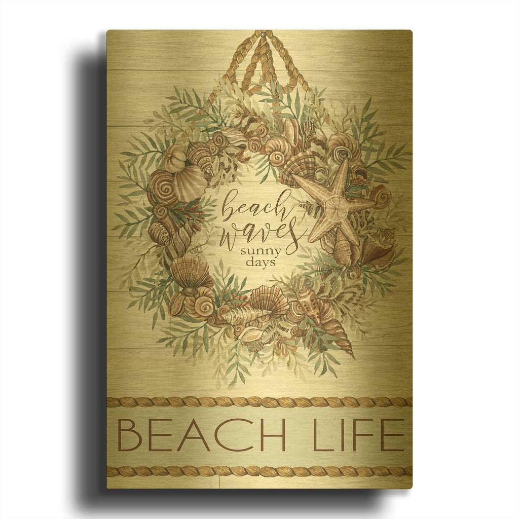 'Beach Waves Wreath' By Cindy Jacobs Gold Metal Wall Art