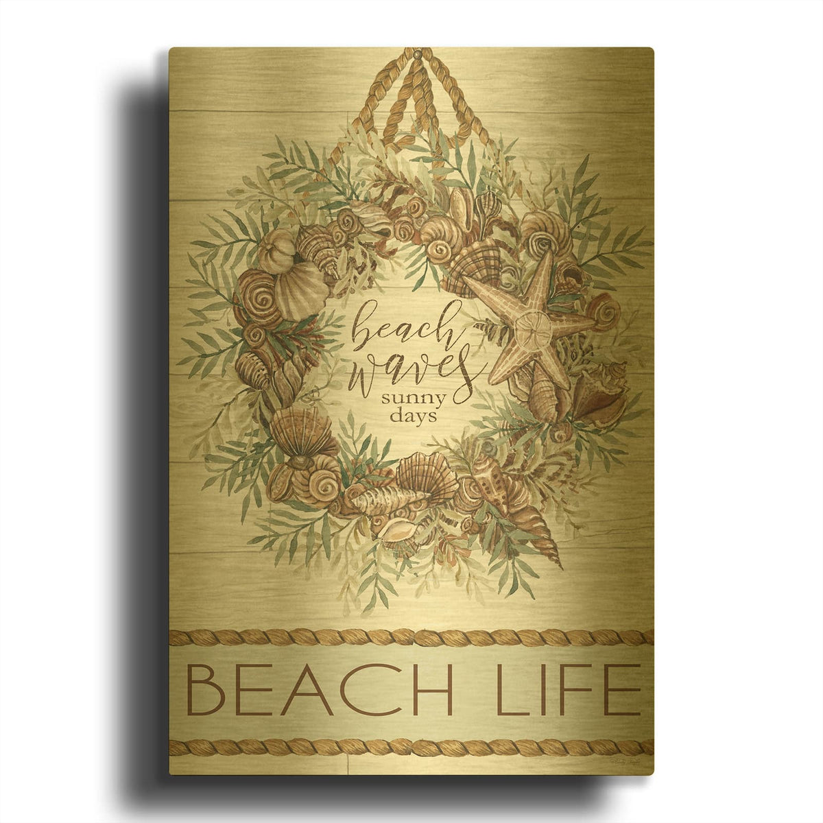 'Beach Waves Wreath' By Cindy Jacobs Gold Metal Wall Art