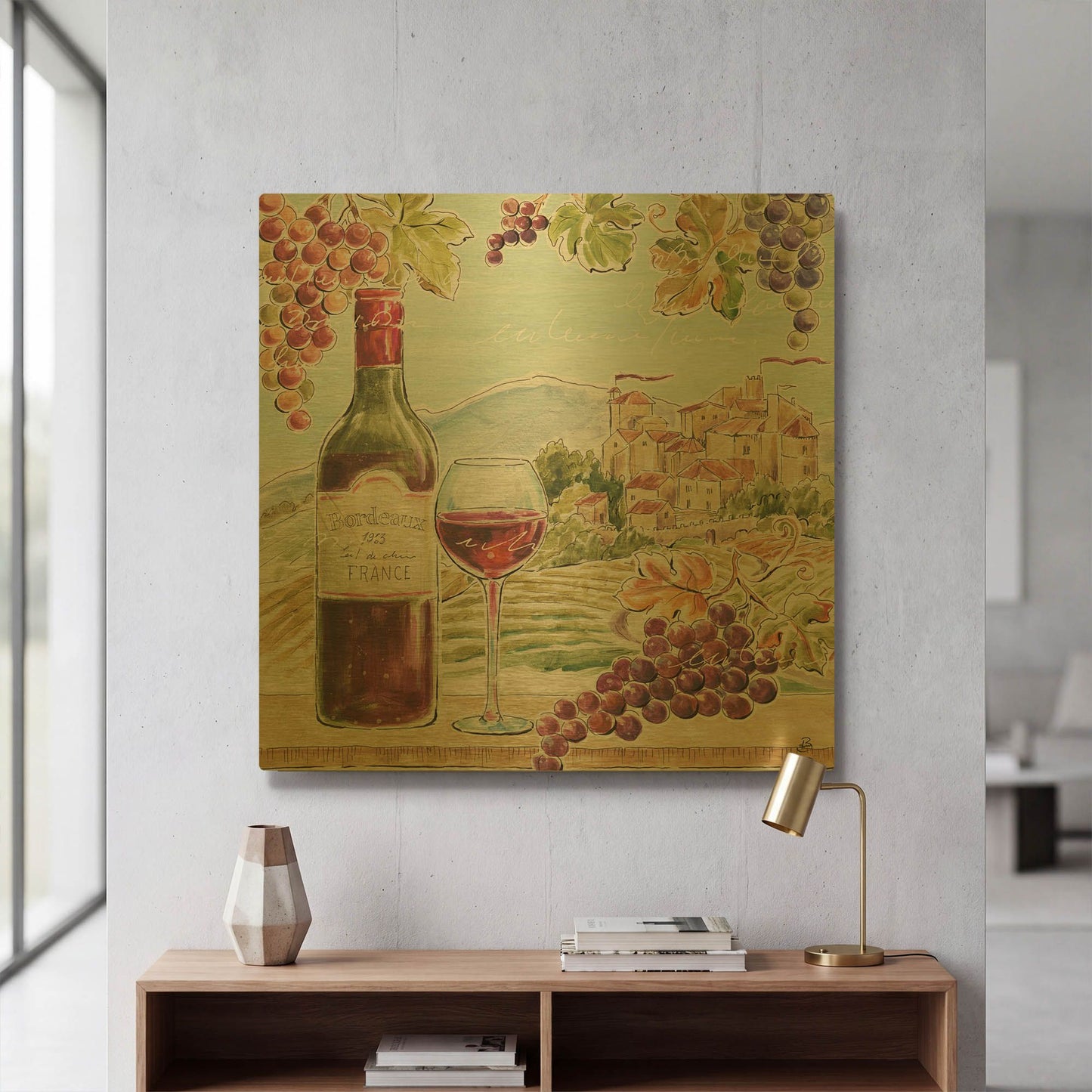 'Wine Country III' By Daphne Brissonnet Gold Metal Wall Art