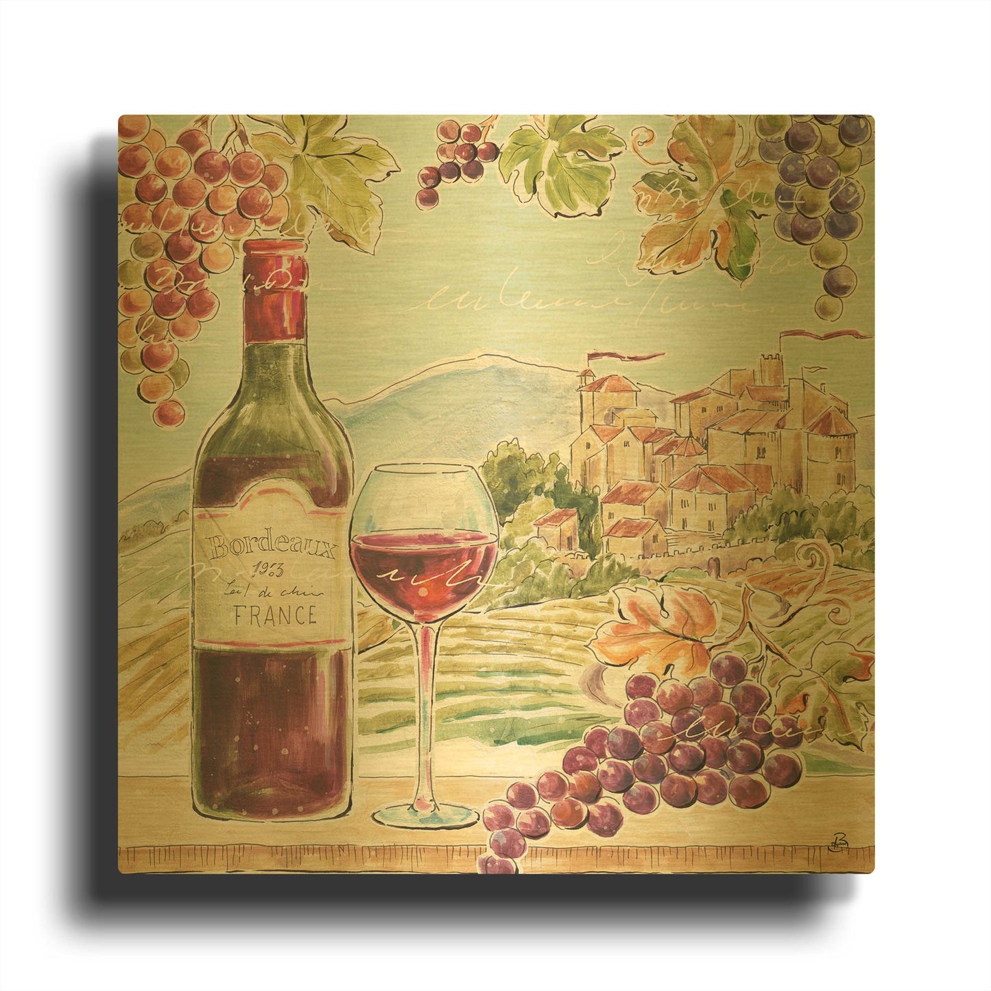 'Wine Country III' By Daphne Brissonnet Gold Metal Wall Art