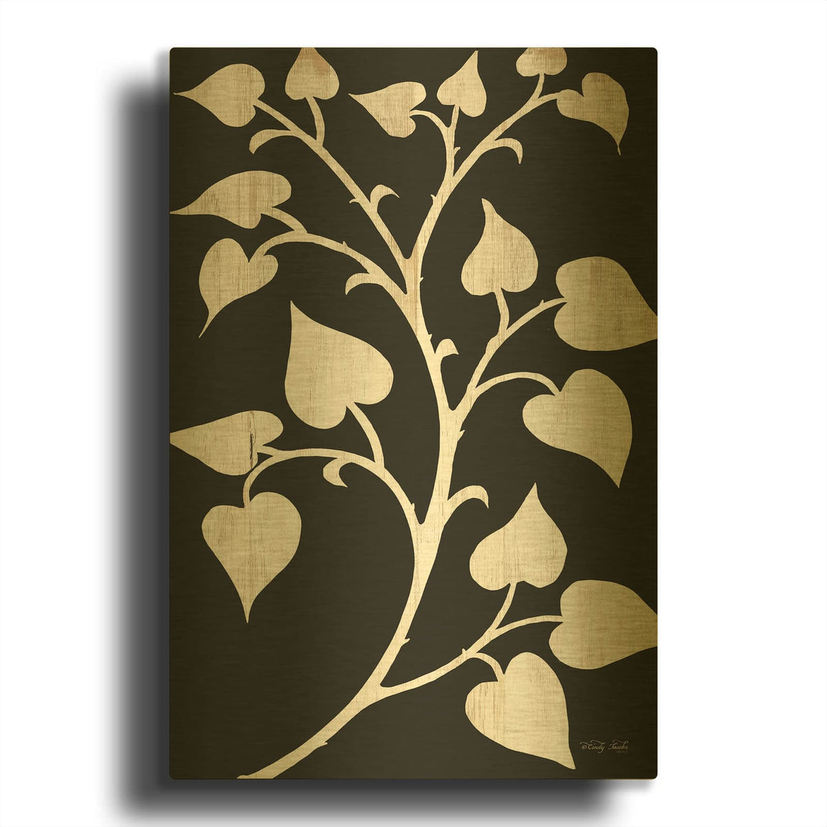 'Branch on Black I' By Cindy Jacobs Gold Metal Wall Art