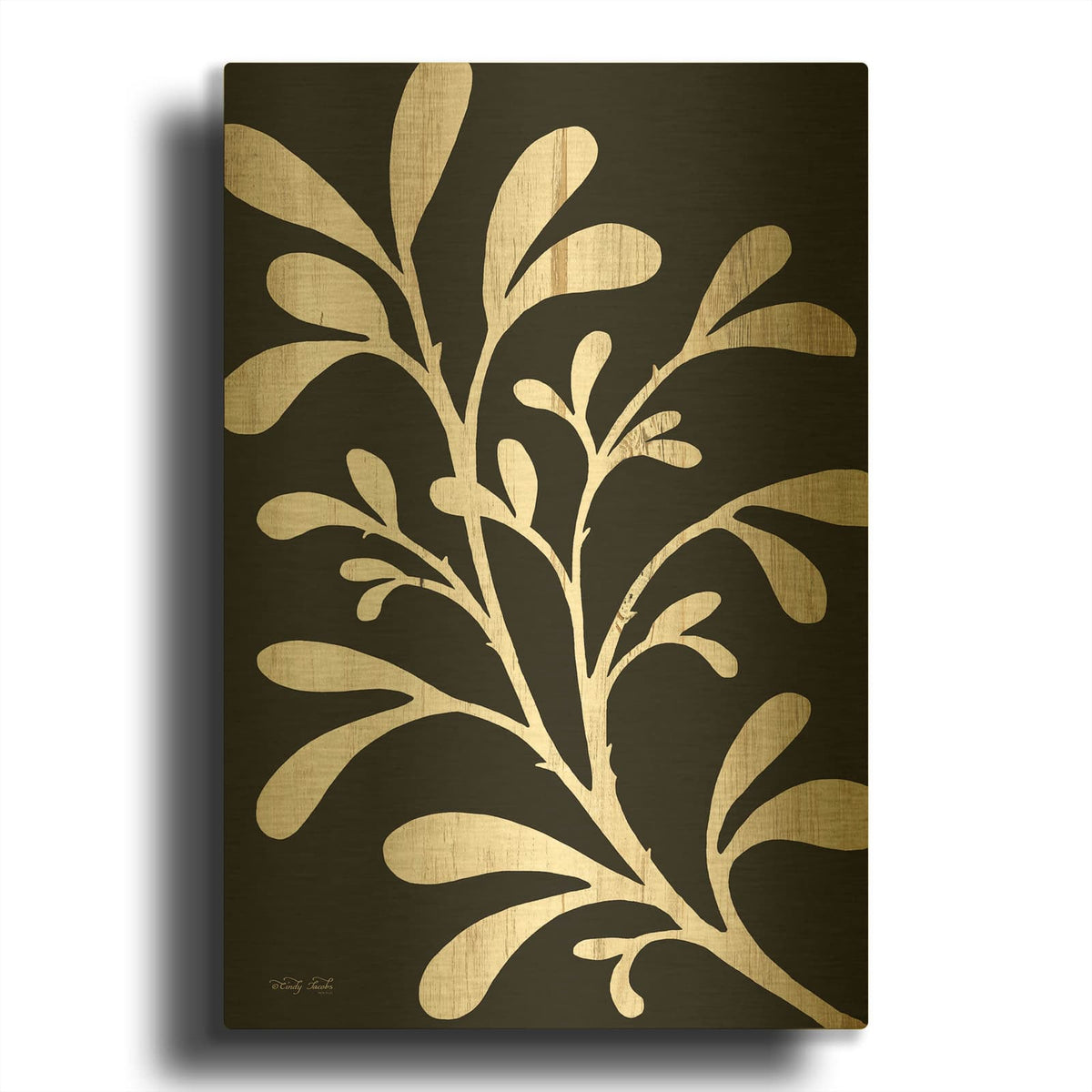 'Branch on Black II' By Cindy Jacobs Gold Metal Wall Art