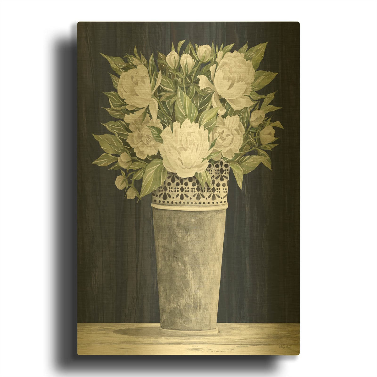 'Punched Tin White Floral' By Cindy Jacobs Gold Metal Wall Art