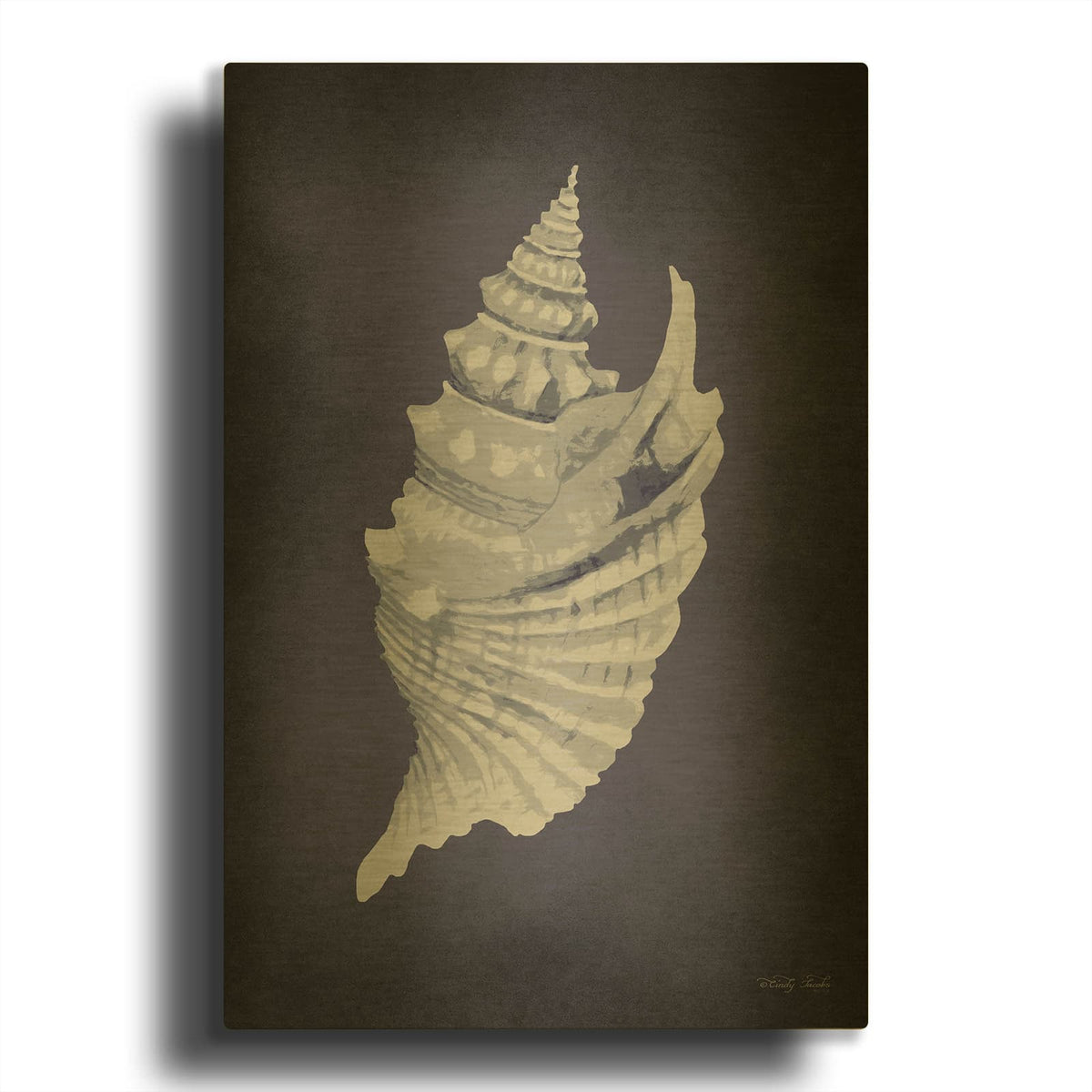 'Blue Seashell I' By Cindy Jacobs Gold Metal Wall Art