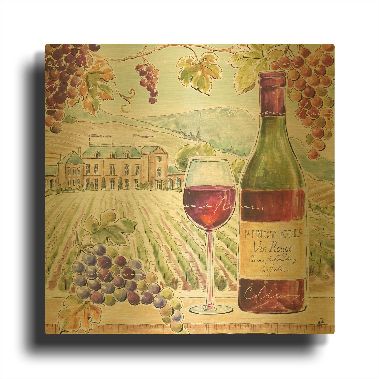'Wine Country IV' By Daphne Brissonnet Gold Metal Wall Art