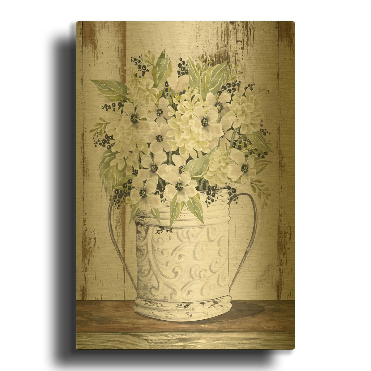 'White Floral Dreams' By Cindy Jacobs Gold Metal Wall Art