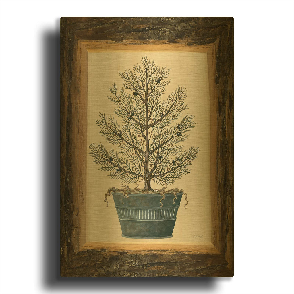 'Wood Land Potted Tree I' By Cindy Jacobs Gold Metal Wall Art