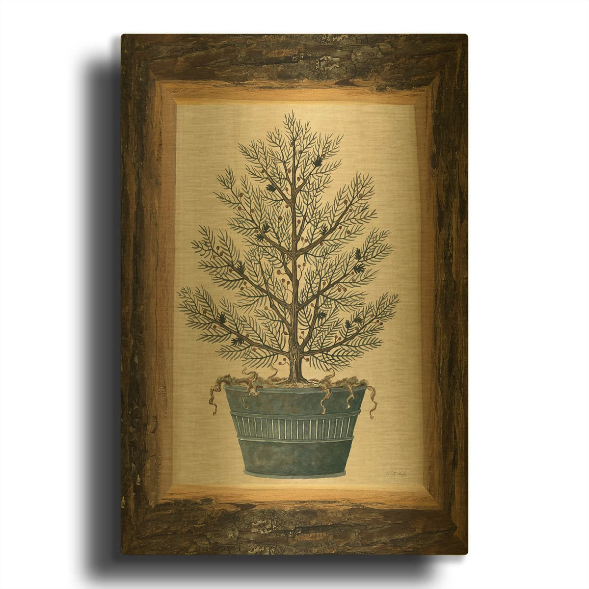 'Wood Land Potted Tree I' By Cindy Jacobs Gold Metal Wall Art