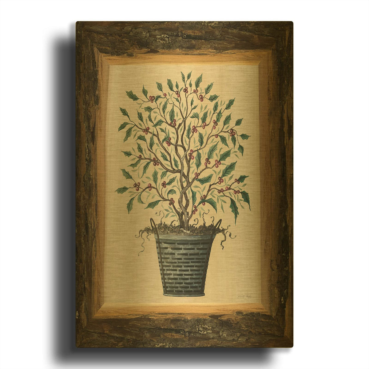 'Wood Land Potted Tree III' By Cindy Jacobs Gold Metal Wall Art