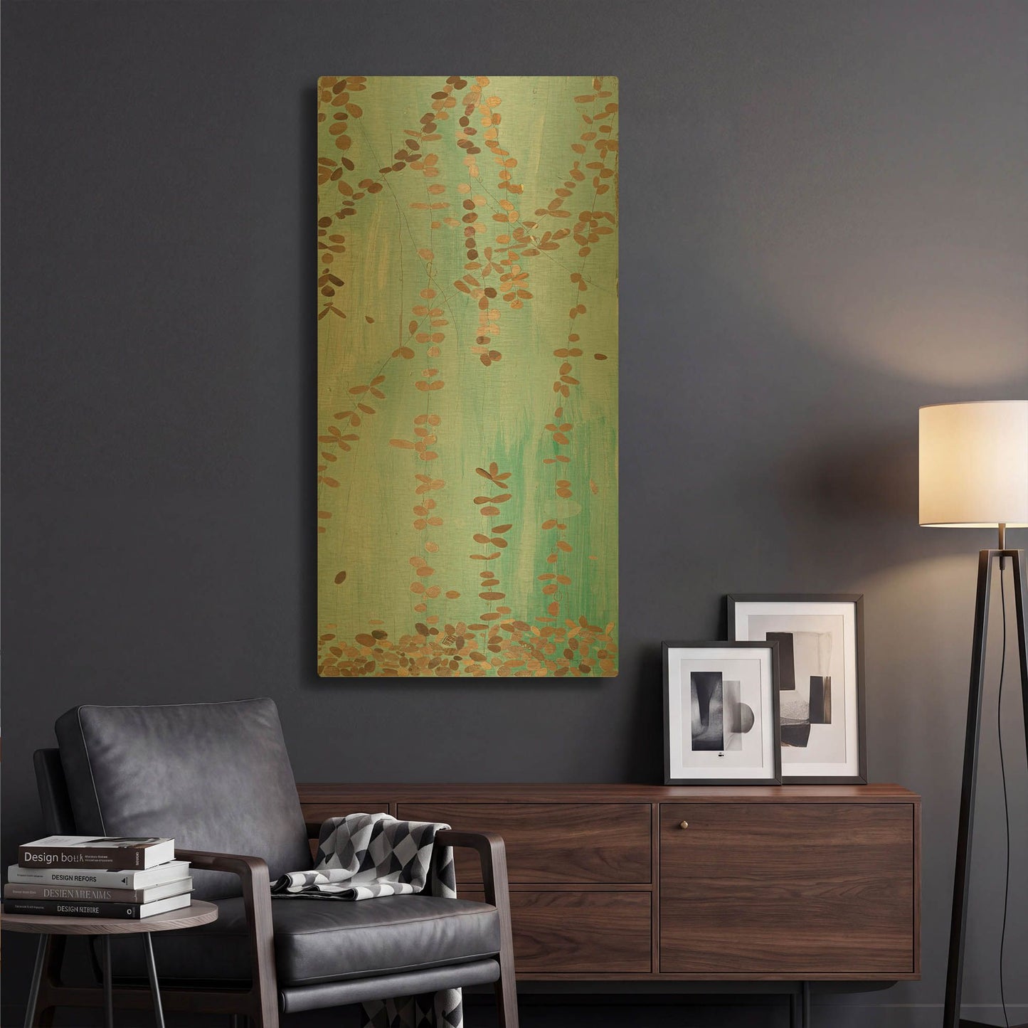 'Trailing Vines II Blue' By Candra Boggs Gold Metal Wall Art
