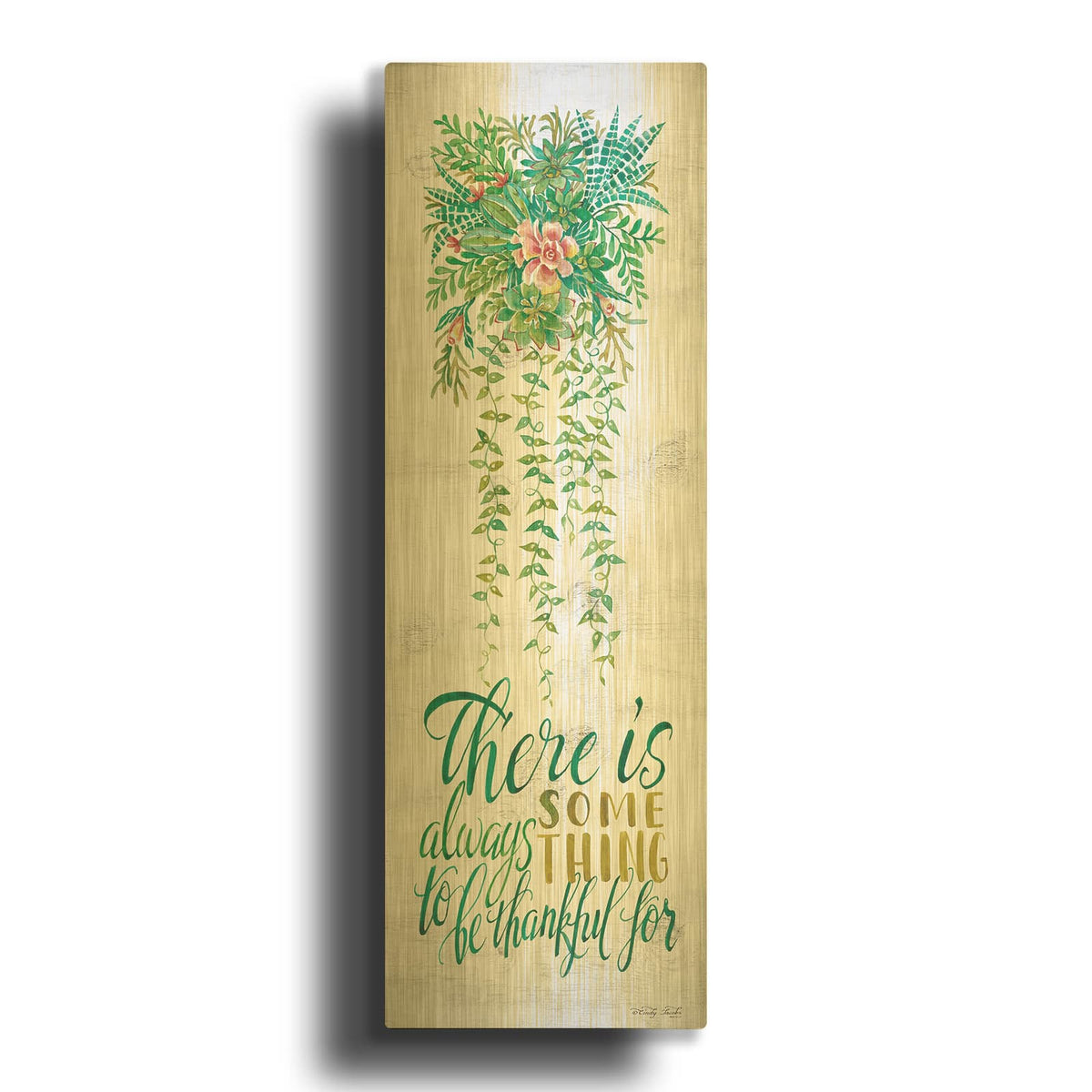 'Be Thankful For Hanging Plant' By Cindy Jacobs Gold Metal Wall Art