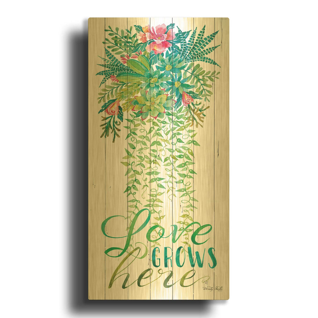 'Love Grows Hanging Plant' By Cindy Jacobs Gold Metal Wall Art