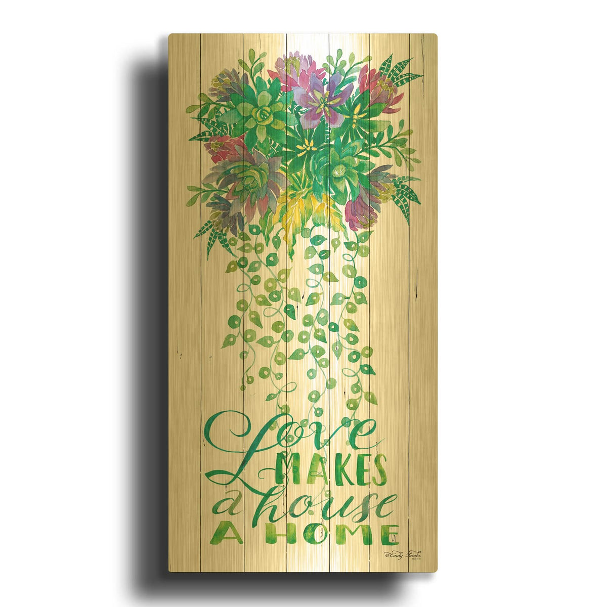 'Love Makes a Home Hanging Plant' By Cindy Jacobs Gold Metal Wall Art