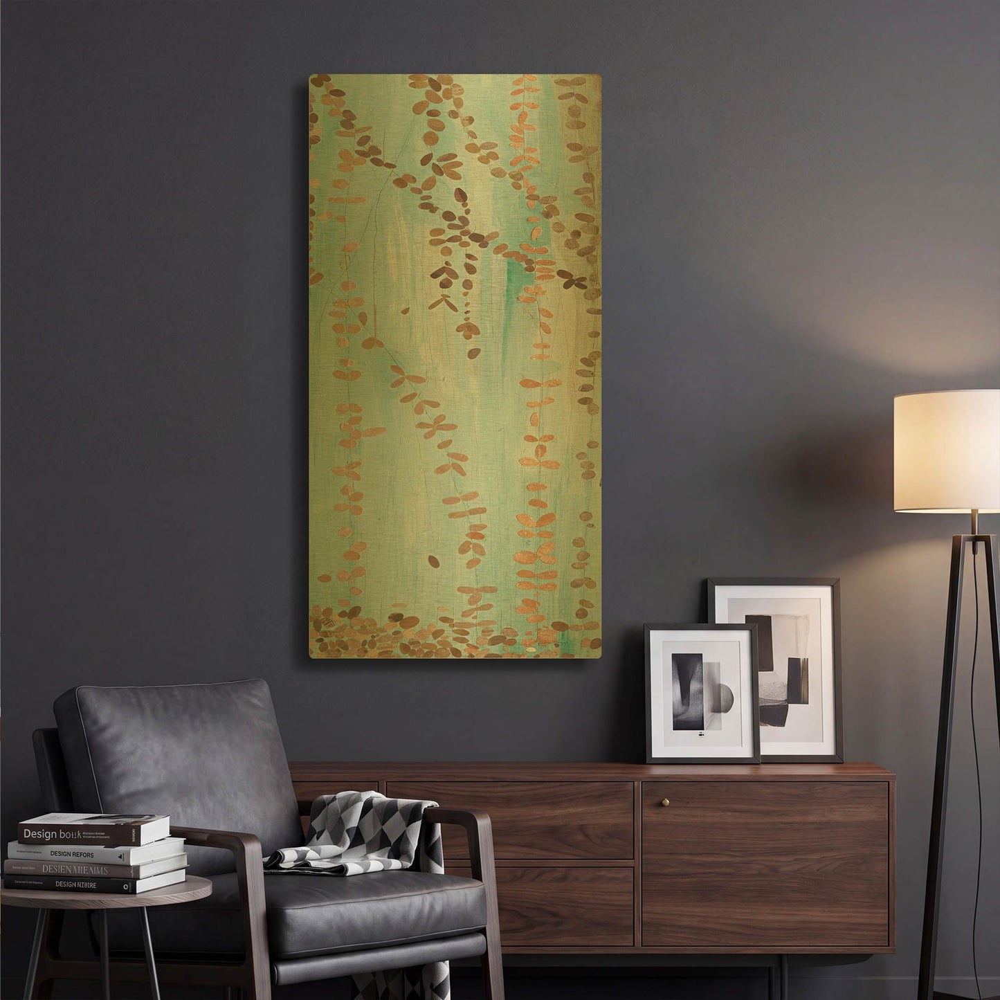 'Trailing Vines III Blue' By Candra Boggs Gold Metal Wall Art